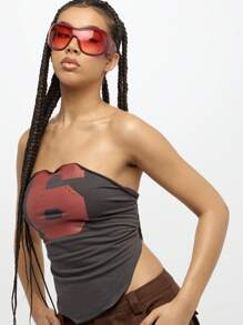 SUMWON WOMEN Strapless Bandeau Tank Graphic Logo Design Sleeveless Athletic Crop Top Workout Yoga Running Summer Spring Active Wear Stylish Athleisure - Black - View 4