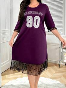 Rochie casual cu imprimeu de dantelă și patchwork, stil INS