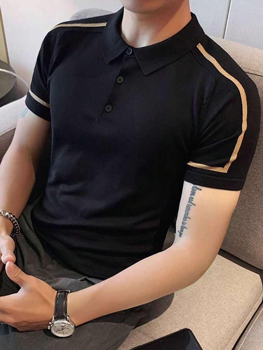 Calvornis Men's Contrast Color Summer Short Sleeve Polo Shirt - Black - View 1
