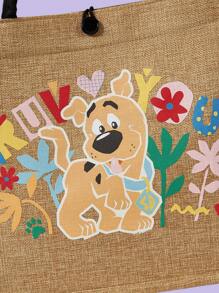 SCOOBY-DOO X SHEIN 卡通和花卉印花时尚女士假日组合包、沙滩包 - 卡其色 - 查看 2