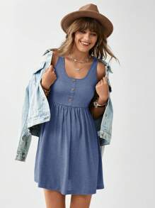 SHEIN LUNE 前紐扣A字連衣裙 - 藏蓝色 - 查看 4