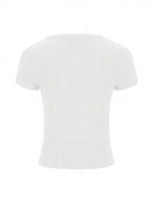 INAWLY Camiseta casual de mujer de manga corta de color liso, de verano