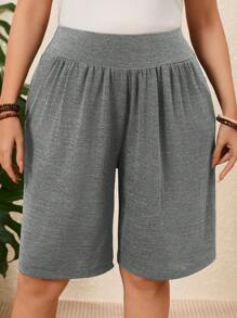 EMERY ROSE 2pcs Plus Size Women's Bermuda Shorts, Black + Gray - Light Grey - View 6