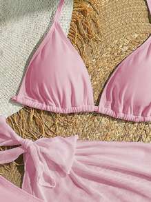 SHEIN 少女三件套白色比基尼沙滩泳装套装 - 粉色 - 查看 6