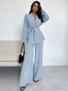 Firerie 女士优雅休闲度假通勤办公室宽松翻领系腰紧身牛仔裤和高腰宽松阔腿裤，适合秋夏季 - 淺色水洗藍 - 查看 6