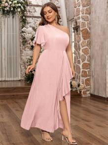 DreamSkyne 加大码女式梭织常规优雅肩部荷叶边下摆直筒连衣裙，矢车菊蓝色，适合夏季服装、圣帕特里克节、狂欢派对、春假、节日、波西米亚风 - 藕粉色 - 查看 5