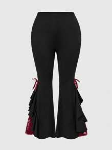 ROMWE Gothic Cross Pendant With High Slit Contrast Lace Bow Flare Pants, Plus Size - Multicolor - View 2