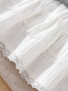 2 Stücke/Set Jacquard Grau Kragen Strickjacke T-Shirt & Weiß Volant Rock Anzug für Kleine Mädchen, süßer Academia Stil für Sommer Lässig Ausflüge, Rückkehr zur Schule - Grau - Übersicht 8