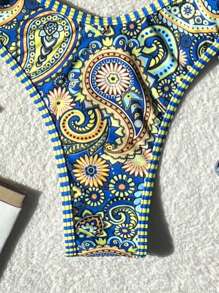 Swim Vcay 2 piezas Nuevo conjunto de bikini con corte alto y escote halter, con estampado floral pequeño y multicolor, para mujeres en playa y vacaciones