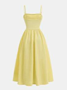 Girlism Tween Girl Solid Color Ruffle Trim Fitted Waist Elegant Yellow Cami Dress, Suitable For Spring/Summer, Music Festivals And Outings - Mustard Yellow - View 2
