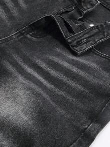 Manfinity Hypemode Men's Contrast Color Pocket Loose Casual Denim Shorts - Dark Grey - View 3