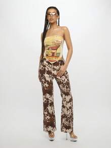 SUMWON WOMEN Handmade Sunshine Studio Lemonade Bandeau Summer Crop Top Retro Beach Surf Vacation Y2K Crop Festival Cotton Jersey Tank Tie Back - Apricot - View 3