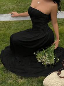 SHEIN EZwear Women's Casual Black Dress For Summer Vacation Dress - Black - View 3