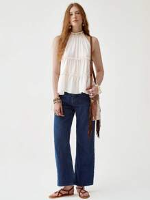 Camiseta sin tirantes estilo bohemio, top versátil y favorecedor para vacaciones - Albaricoque - Ver 5
