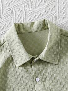 2件套男童纹理图案纽扣衬衫和短裤套装 - 綠色 - 查看 5