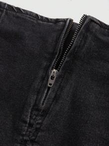 ROMWE Grunge Punk Spring/Summer Casual Black Y2K Vintage Punk Heavy Metal Rivet Grommets Decor Women Denim Mini Skirt - Dark Grey - View 5