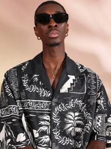 SUMWON Tropisches Resort Palmen Muster Zusammenpassende Set bestehend aus Hemd und Shorts, Strandurlaub Party Sommer Wochenendausflug Lässig Lässig Allover-Muster