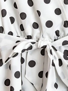 Franclia Casual V-Neck Large Polka Dot Layered Ruffle Hem With Belt Women Blouse Top - Multicolor - View 4