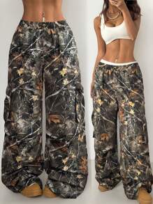 Coolane Women's Spring/Summer Y2K Cargo Basic Camo Flare Pants - Multicolor - View 1