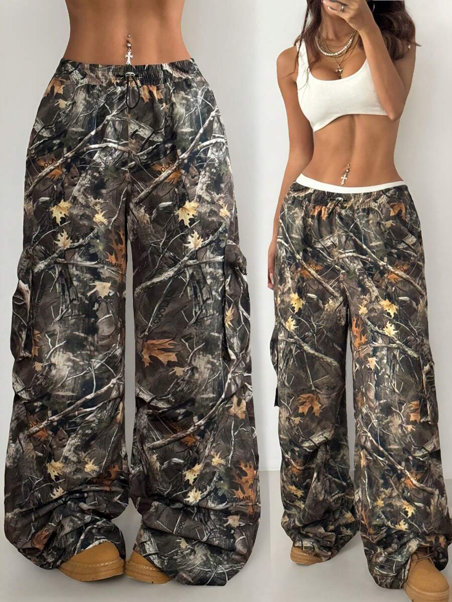 Coolane Women's Spring/Summer Y2K Cargo Basic Camo Flare Pants - Multicolor - View 1
