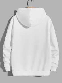 EURMUSE Men Letter Patched Drawstring Hoodie - White - View 2