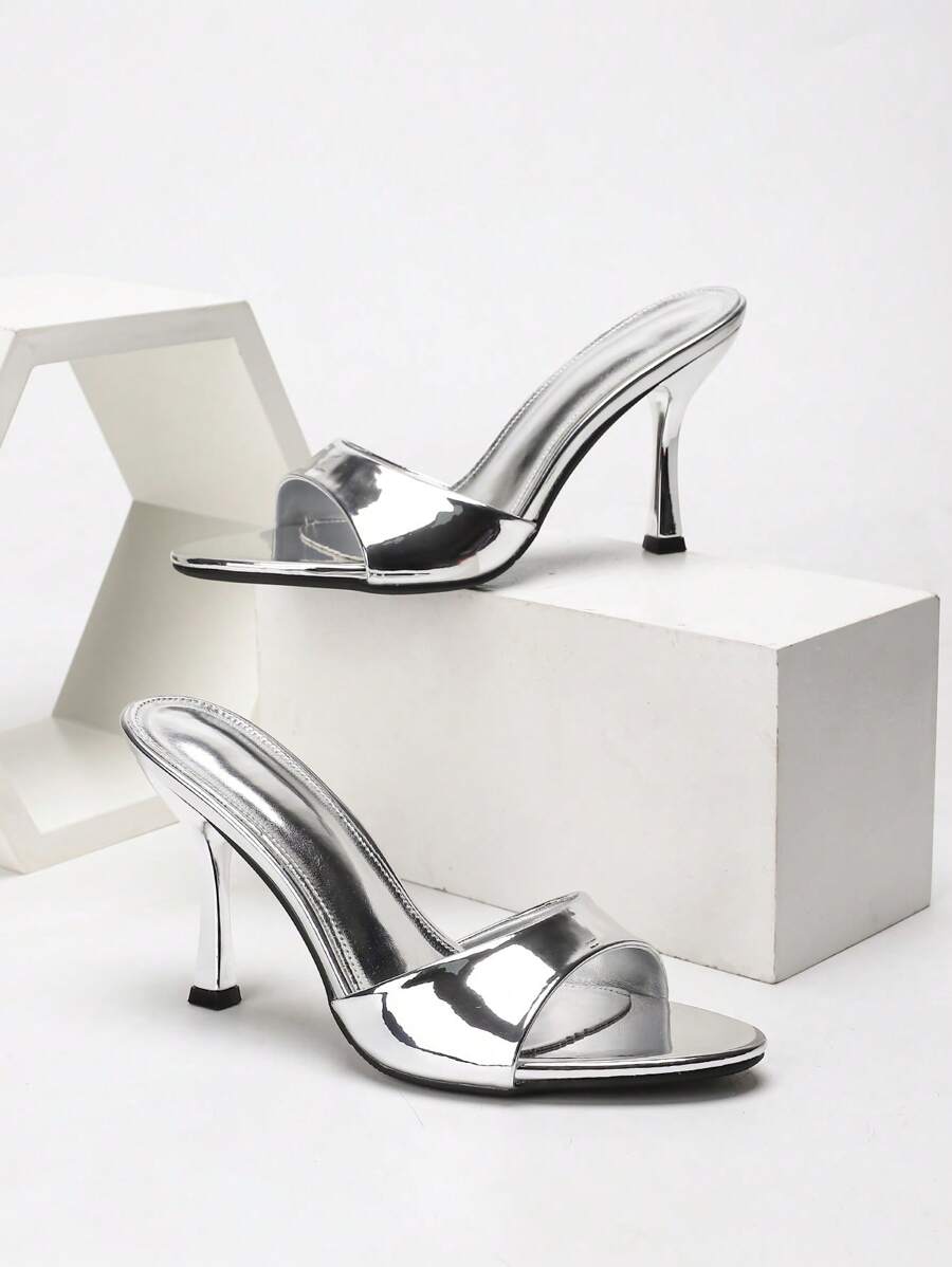 CUCCOO SZL Women's Fashion Simple Silver High Heel Sandals, Summer For Christmas - Silver - View 1