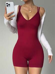 Slayform Women's Seamless Yoga Spiral Patterned Playsuit Workout Rompers Jumpsuits,Athletic Gym Gear Burgundy Summer Athleisure Sports Outfit Clothes - Burgundy - View 7