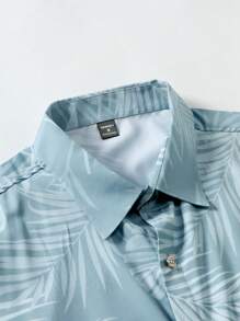 Manfinity RSRT Conjunto de 2 piezas de camisa hawaiana y pantalones cortos con estampado de hoja de tortuga para hombre - Multicolor - Ver 5