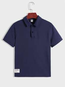 SHEIN Koszulka polo dla chłopców w kolorze granatowym, prosty krój, swobodny styl college'owy, wygodna, modna, uniwersalna, miękka tkanina, odpowiednia do codziennego noszenia, szkoły, wycieczek, sportów na świeżym powietrzu, sezonu wiosna/lato - Królewski Niebieski - Zobacz 2