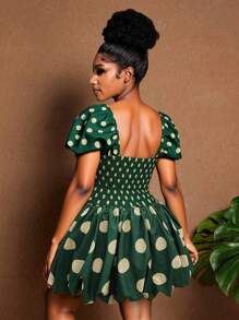 Maweii 大码女式圆点甜心领短袖泡泡裙