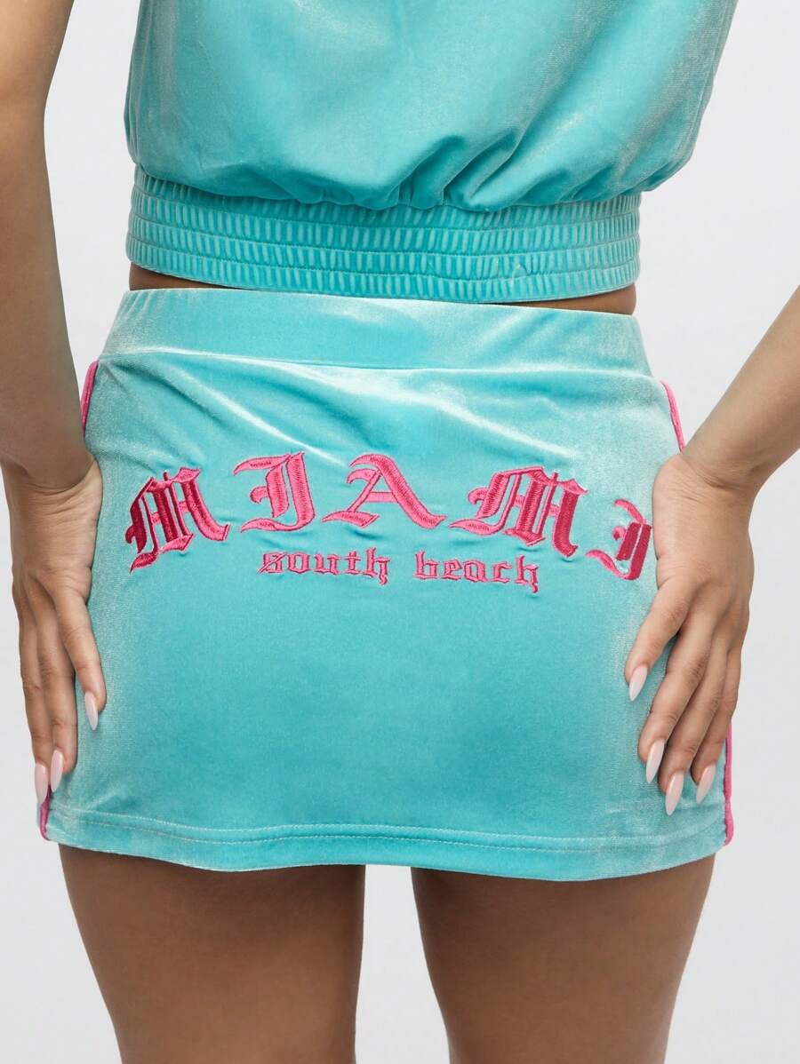 SUMWON WOMEN South Beach Mini Skirt Velvet Plush Winter Y2K Streetwear Festival Clubwear Evening Party Mini Skirt - Baby Blue - View 1