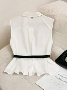 SHEIN Unity Plus Size Summer Casual Sleeveless Solid Color Shirt - White - View 2