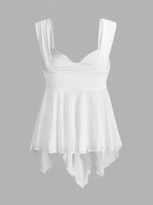 SHEIN ICON Women Solid Color Simple Asymmetrical Hem Mesh Panel Camisole - White - View 2