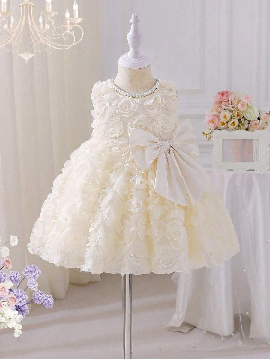 SHEIN 女婴无袖碎花3D蝴蝶结A字裙。精致的碎花图案增添一丝活力与朝气。A字裙设计，优雅大方，展现小女孩甜美优雅的气质。无论是玩乐、居家、花园派对还是特殊场合，它都能让小公主自信地脱颖而出，成为众人瞩目的焦点。