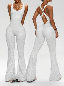Slayform Slayform 1pc Leopard Print Ruched Back Deep V Flared Jumpsuit Y2k Glowmode - Multicolor - View 2