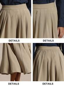 Briarwyn Casual Plain Woven Pleated Mid-Length Skirt For Women - Brown - View 9