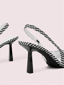 CUCCOO DOLLMOD Fashion Elegant Plaid Fabric High Heel Shoes For Women, Suitable For Vacation - Black and White - View 8