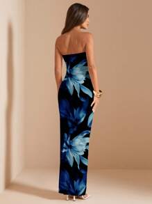 SHEIN BAE Vestido tubo con estampado floral para mujer, vestido de vacaciones de silueta ajustada y largo