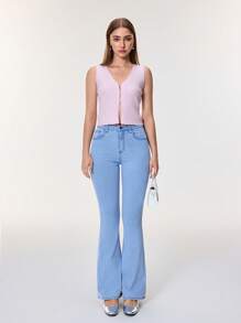 SHEIN BAE Casual Faded Slim Flare Jeans For Summer ,Butt Lifting Jeans Women - Light Wash - View 5