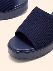 CUCCOO BASICS Women's Fashion Navy Blue Fabric Upper Casual Thick Heel Platform Sandals For Christmas - Blue - View 5