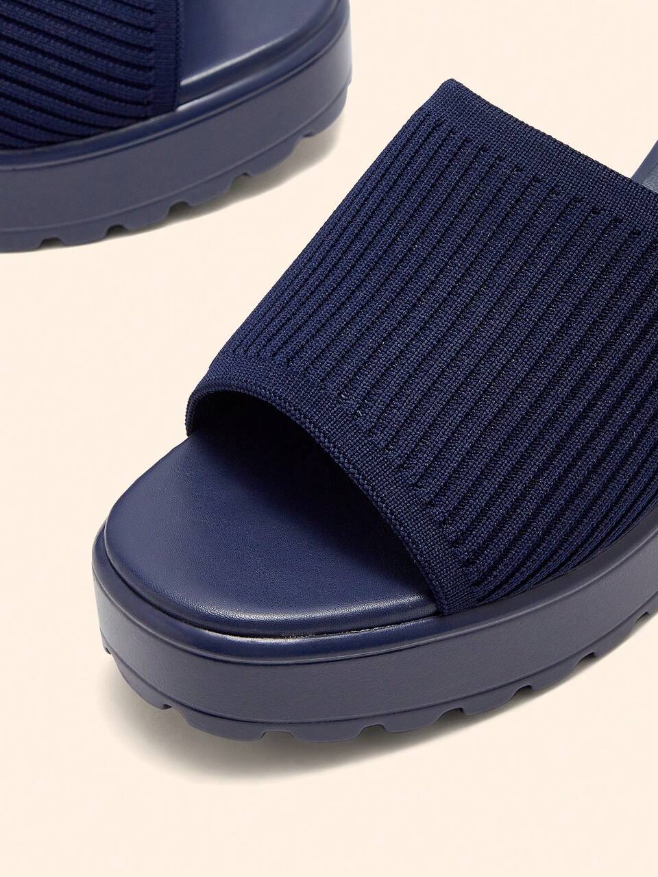 CUCCOO BASICS Women's Fashion Navy Blue Fabric Upper Casual Thick Heel Platform Sandals For Christmas Summer Shoes
