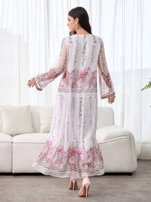 SHEIN Najma 优雅浪漫花卉图案雪纺拼接宽松女式连衣裙 - 彩色 - 查看 2
