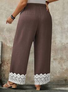 EMERY ROSE Pantalones sueltos y elegantes de talla grande con parches de unicolor y ribete de encaje, para uso casual y de negocios en primavera/verano, para mujeres - Multicolor - Ver 2