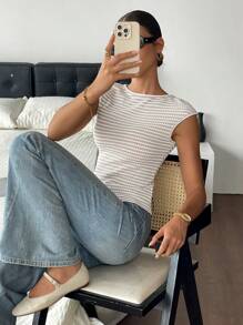 Siren Gaze Tricou scurt fără mâneci casual pentru femei, pentru vară, top pentru ieșiri în oraș, Y2k, vacanță pentru femei, stațiune de vacanță - Caisă - Vizualizare 6