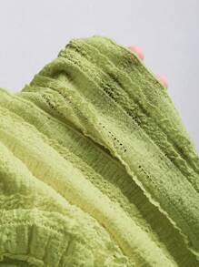 Sweetra 2 件套女士法式甜美荷叶边肩带扭纹前背心和 A 字形荷叶边下摆半身裙套装，春夏 - 綠色 - 查看 5