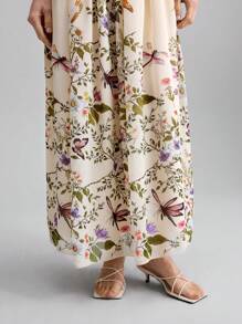 Ontre 2025 Summer Women'sLong Floral Print Ruched Bust Strap Dress, Suitable For June Holidays, Independence Day, St. John's Day, Beach, Vacation, Graduation, Office, Beach Wear, Holiday, Tea Party, Party