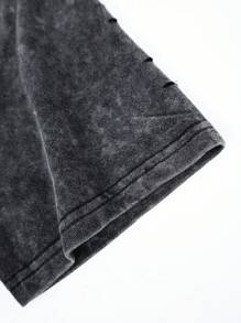 Manfinity EMRG Men's Asymmetric Cut Hole Tassel Washed Snowflake T-Shirt, Spring And Summer Men's Clothing, Boyfriend Gift Oversized T Shirts For Men, 2000s Style - Black - View 5