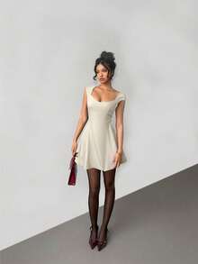 Aloruh Váy Mini Trơn Màu Thanh Lịch Cho Nữ Mùa Hè - Màu be - Xem 4