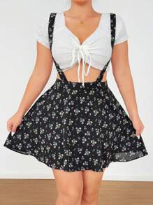 Flirla 可调节肩带水果图案连体裙 - 黑色 - 查看 3