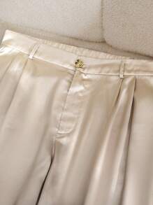 SHEIN Tall Quần ống đứng không tay buộc eo bằng vải satin trơn cổ chữ V cỡ lớn cho nữ thanh lịch lãng mạn bộ 2 món - Màu Khaki - Xem 6